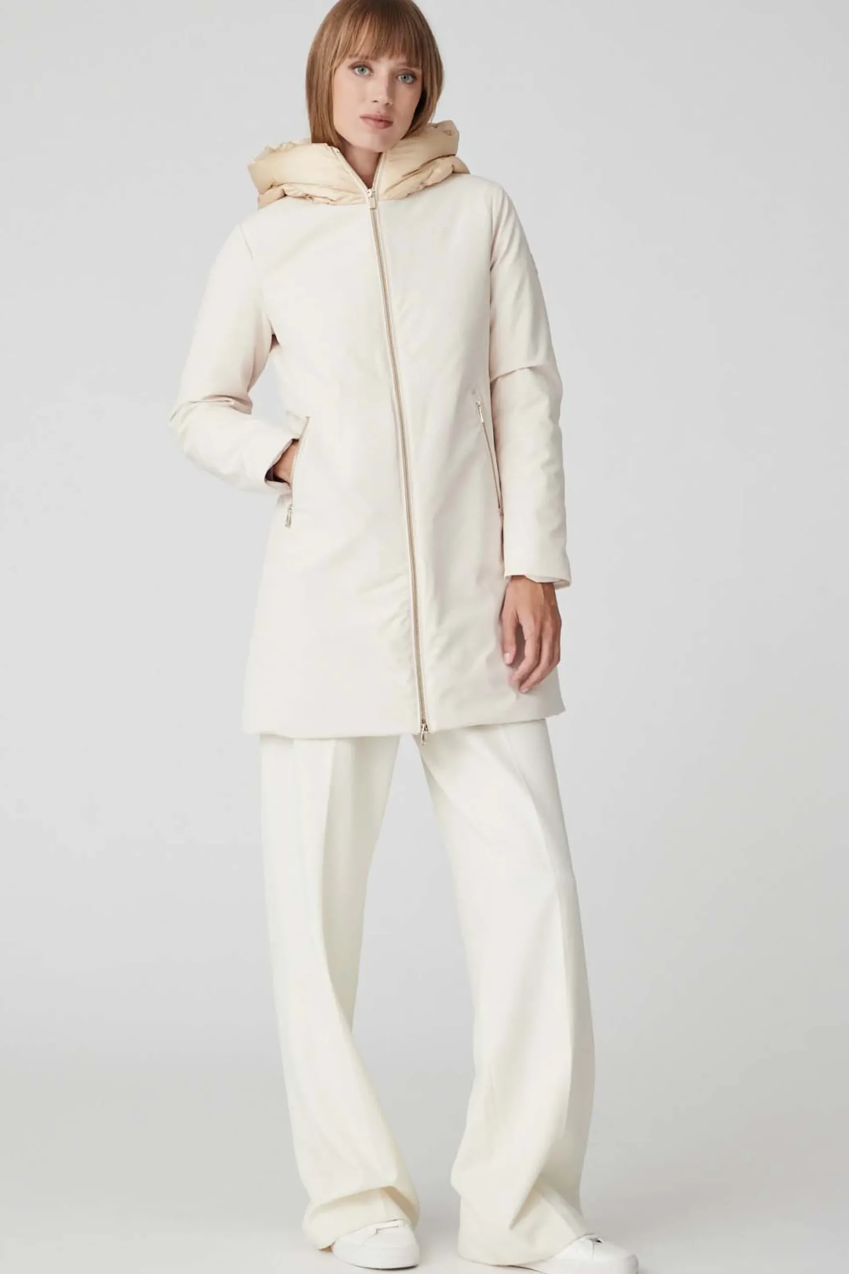 Mire 2.2-Giacca Lunga Beige Con Cappuccio