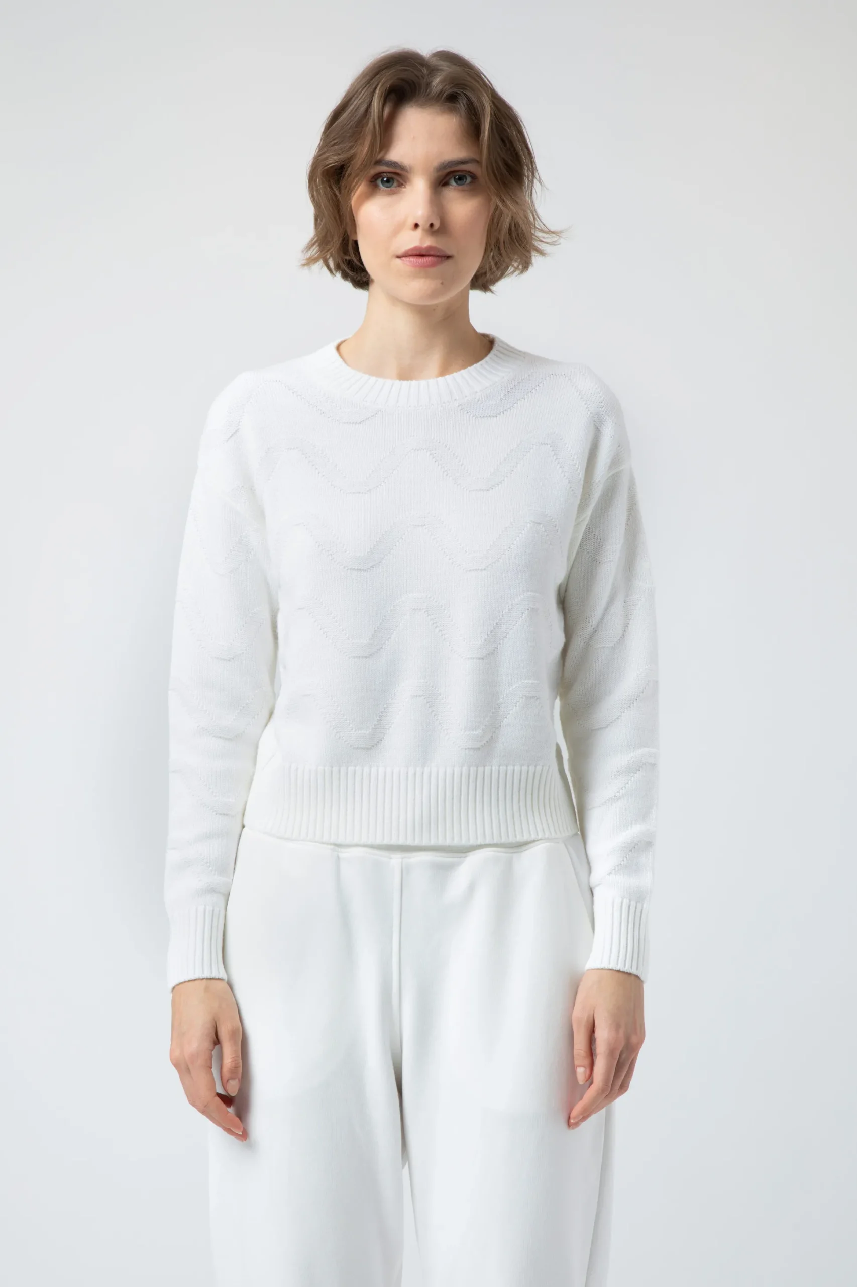 Oceania-Maglia Bianca Girocollo Crop